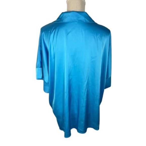Ces Femme NEW Blue Oversized Satin Collared Blouse Shirt - Picture 5 of 8